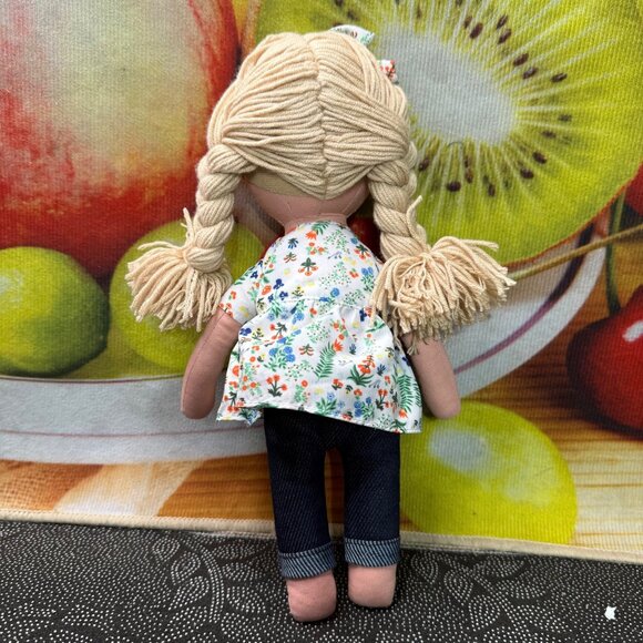 Handmade Fabric Doll With Blonde Braids & Floral Dress - Picture 5 of 7